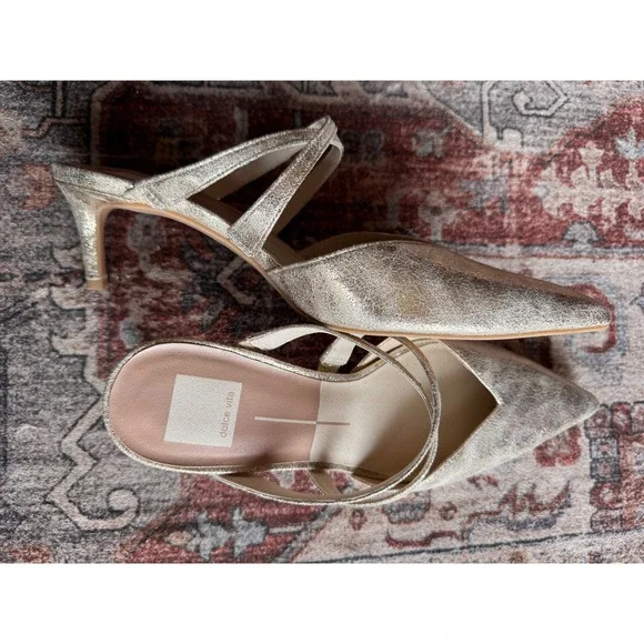 NWOT Dolce Vita Womens Silver Gold Metallic Pointed Toe Mule Heels Slip On  9 - Picture 7 of 12